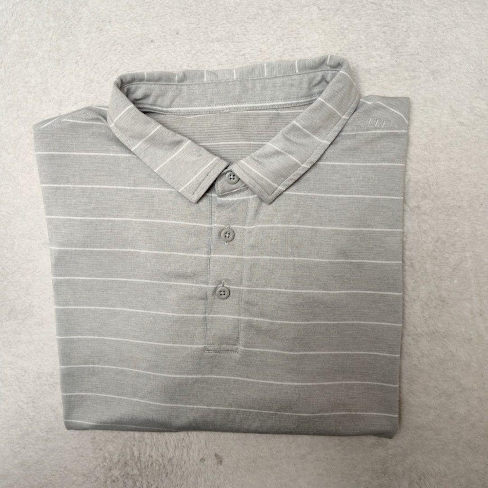 Lululemon Polo Shirt Mens L Gray Striped Golf Breathable Performance Tennis Work